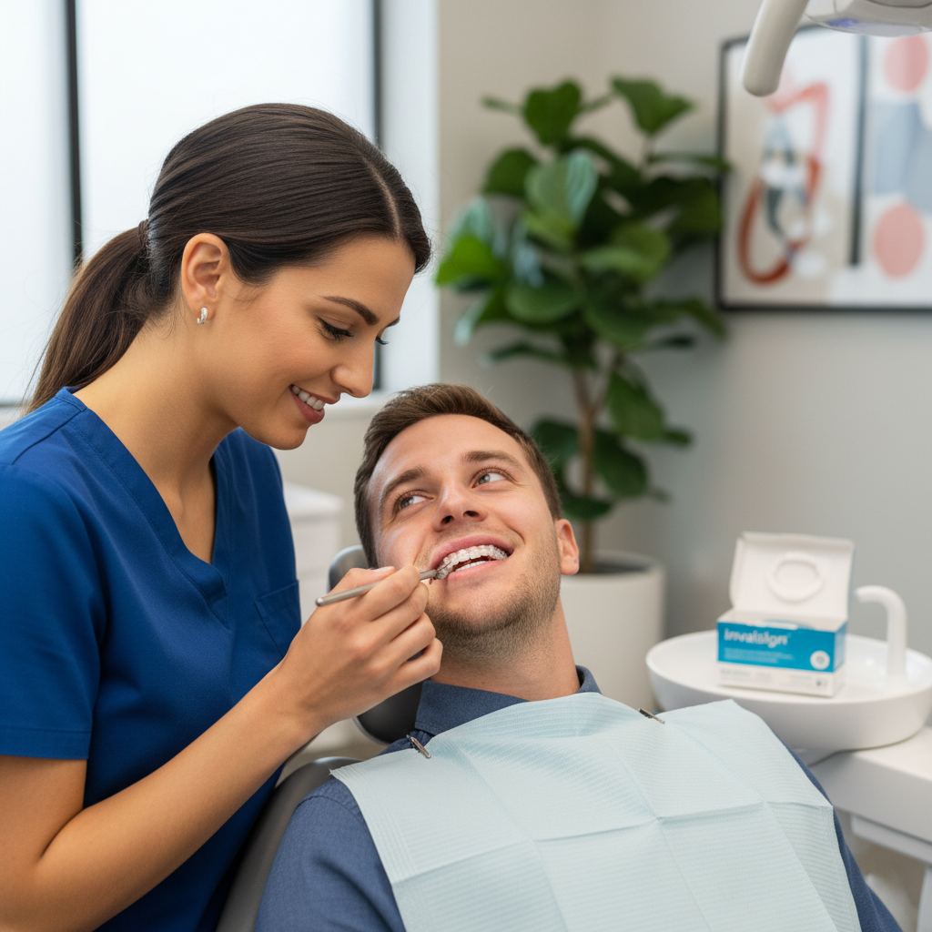 Dentist examines patient