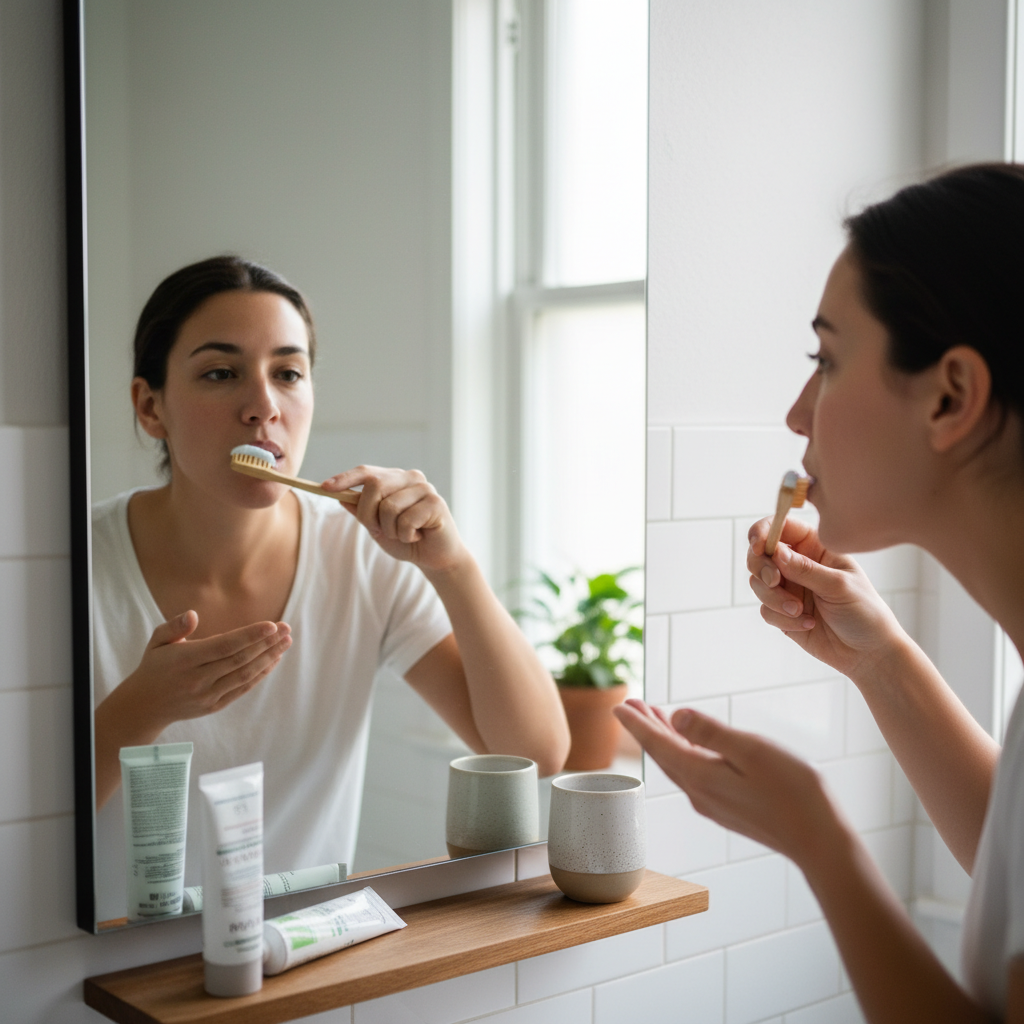 Person brushing teeth with