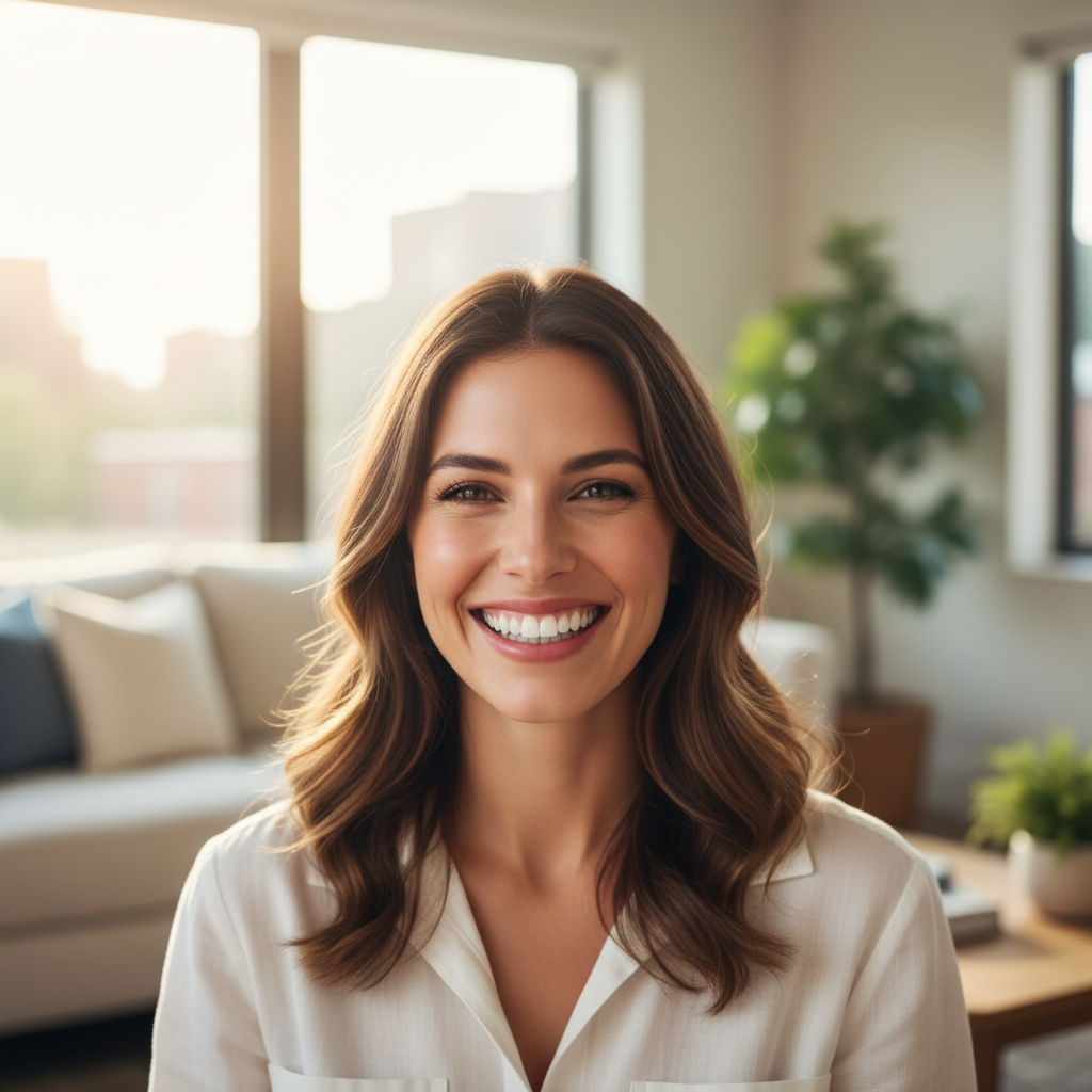 Smiling patient wears