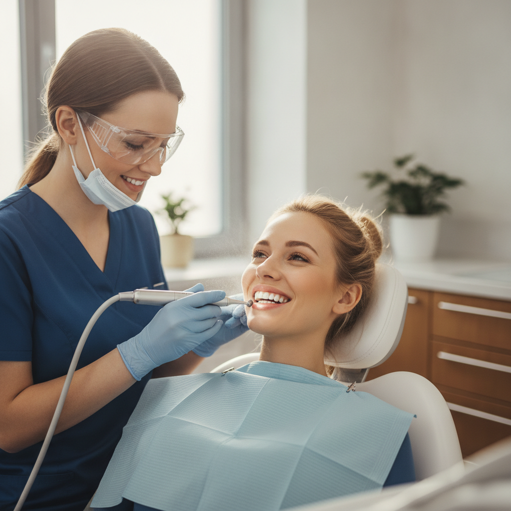 Smiling patient in a — invisalign cleaning schedule