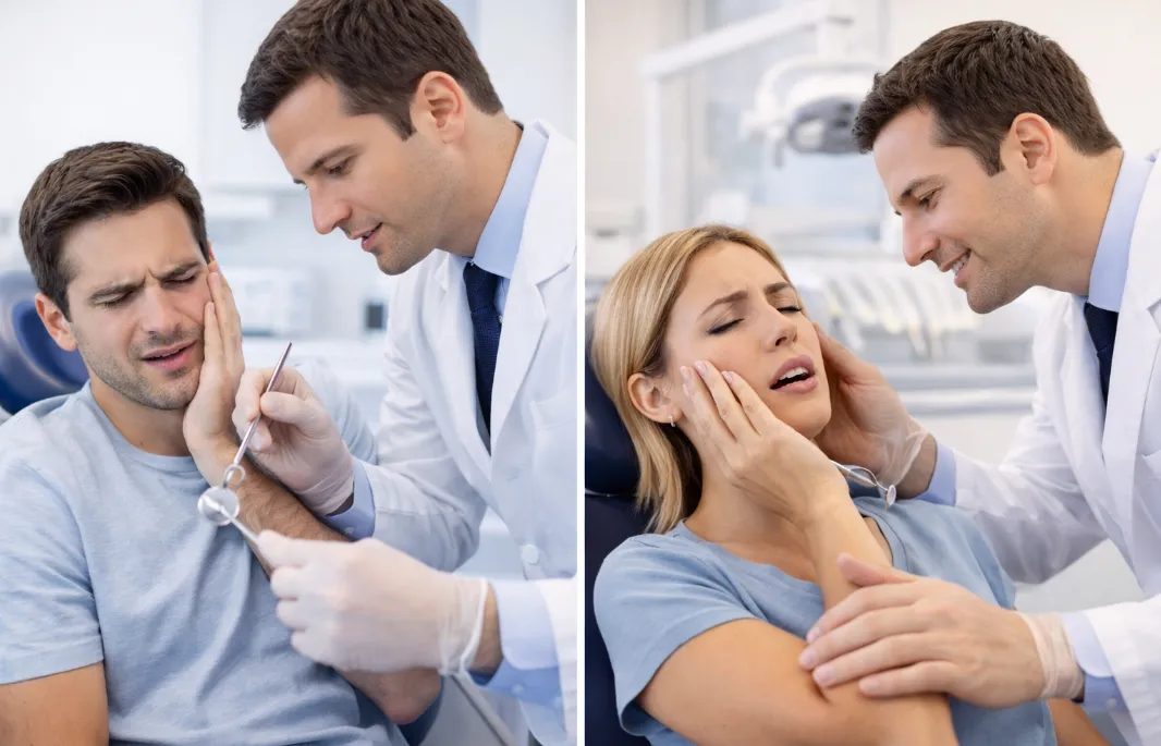 Dentist examining patients with tooth pain
